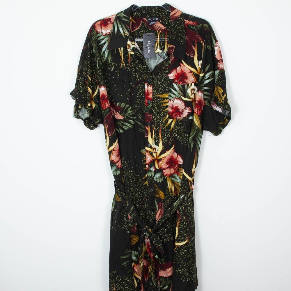 City Chic Phucket Tropical Button Front Floral Shirt Dress Womens Size 18 NWT - Picture 4 of 12